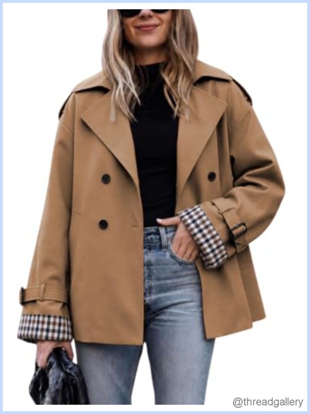 Cropped Oversized Trench Coat 100% Polyester Woven Women Casual Spring Fall
